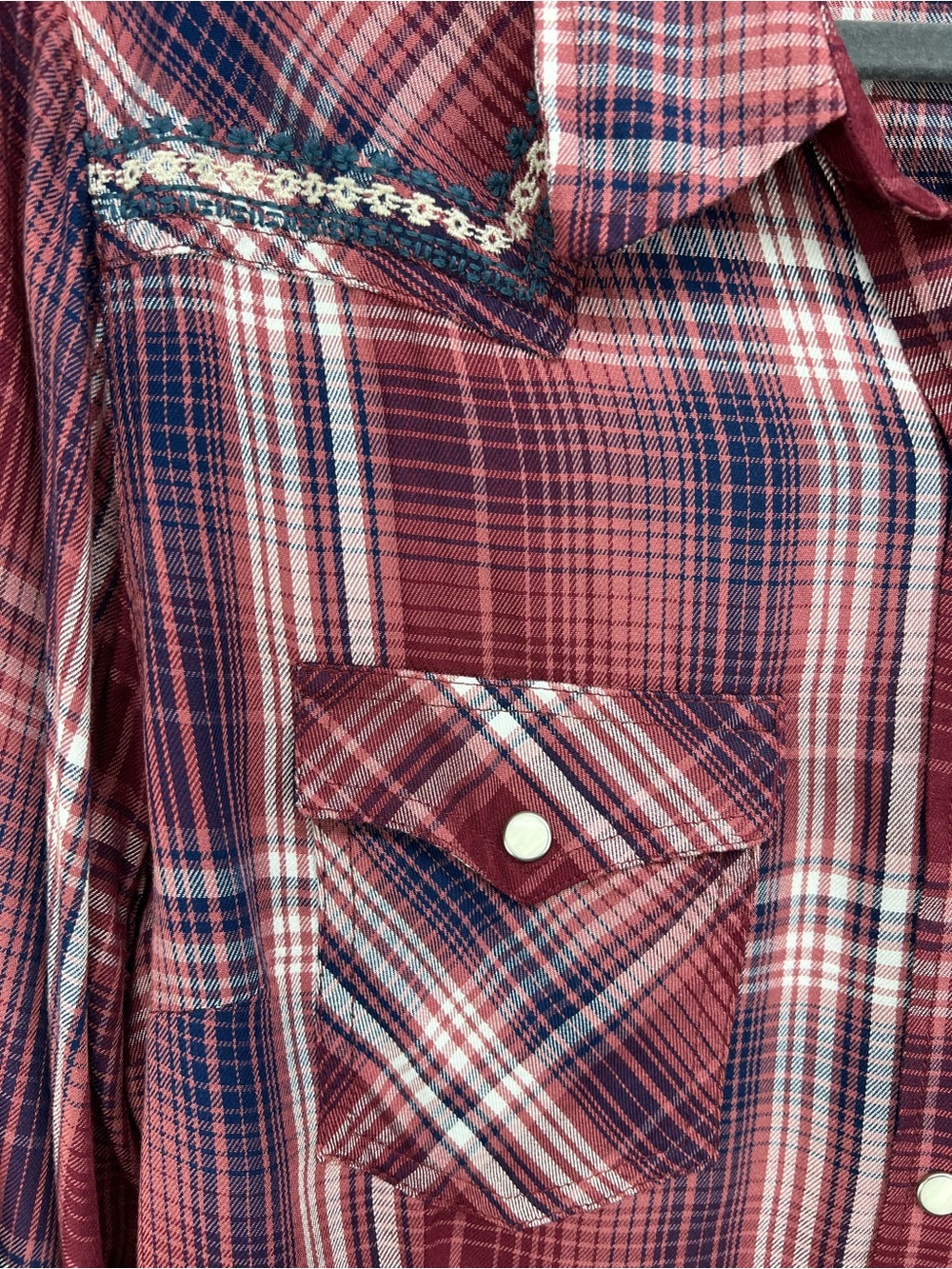 Wrangler Retro Plaid Pearl Snap Western Button Down Long Sleeve Shirt Womens XL - Picture 3 of 8
